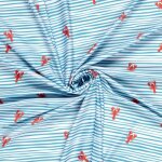 Tissu maillot de bain recycl imprim digital homard fond ray bleu - mondial tissus