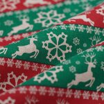 Tissu de nol coton pais frise renne et flocon rouge vert - mt - mondial tissus