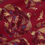 Tissu de no�l cretonne boule feuille rouge - mondial tissus