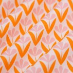 Tissu popeline coton fleur 3 ptales ocre rose - mt - mondial tissus