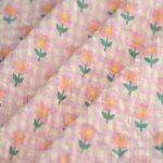 Tissu popeline coton polyester carreaux vichy fleur rose - mt - mondial tissus