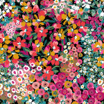 Tissu popeline viscose camomille rose et orange sur fond noir - mondial tissus