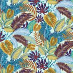 Tissu popeline de viscose imprim grandes feuilles multico fond bleu clair - mondial tissus
