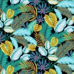 Tissu popeline de viscose imprim grandes feuilles multico fond noir - mondial tissus