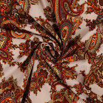 Tissu popeline viscose stretch imprim� cachemire fond uni rouge orange - mondial tissus