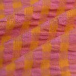 Tissu seersucker grand carreaux rose orange vif - mondial tissus