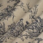 Tissu toile de jouy coton lin bleu - mt - mondial tissus