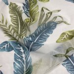 Tissu voilage flores motif feuilles tropicales vert et bleu - 300 cm - linder - mondial tissus