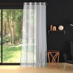 Tissu voilage blanc  rayures bleues - 300cm - mondial tissus
