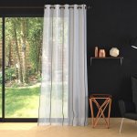 Tissu voilage blanc  rayures grises - 300cm - mondial tissus