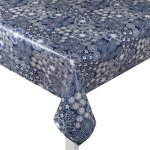 Toile cire bleue fleurs blanches - mondial tissus