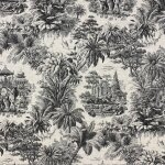 Toile de jouy lin imp tropical noir - mondial tissus