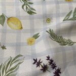 Toile polyester antit�che d�perlante citron fond carreaux bleu - mondial tissus