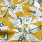 Toile ramie imprime arbre en fleurs moutarde - mondial tissus
