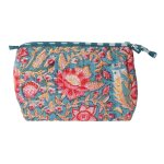 Trousse block print fleur indienne rouge fond bleu - 10x18cm - a. u maison - mondial tissus
