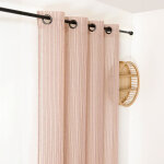 Voilage marcel naturel � rayures rouges 140x280 cm - linder - mondial tissus
