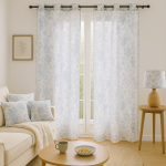 Voilage toile de jouy bleu troie 140x240cm - mt - mondial tissus