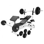 Banc de musculation complet avec haltres, barres et poids blanc / 100 kg gorilla sports