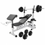 Banc de musculation complet avec haltres, barres et poids blanc / 70 kg gorilla sports