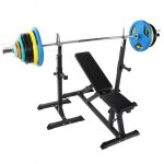 Banc de musculation avec support pour haltres longs et set d'haltres olympiques de 150 kg gorilla sports ...