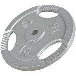 Disque musculation fonte 30 / 31 mm ou 50 / 51 mm avec poignes argent / 30mm / 15 kg gorilla sports
