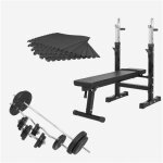 Set complet d'haltres 100 kg avec banc de musculation et tapis de protection du sol noir gorilla sports ...