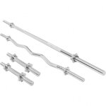 Set d'haltres avec barre longue, barre curl sz, deux barres courtes et stop - disques collier en toile ...
