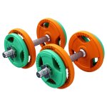 Set d'haltres courts en caoutchouc grip 20 kg avec stop - disques collier en toile gorilla sports