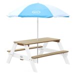 Axi table picnic nick brun blanc avec parasol bleu blanc 98x95x49cm Axi table picnic nick brun blanc avec parasol bleu blanc 98x95x49cm