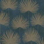 Dutch wallcoverings papier peint feuilles bleu p�trole et dor�