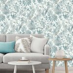 Dutch wallcoverings papier peint feuilles et toucan bleu