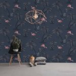 Dutch wallcoverings papier peint flamant bleu ptrole