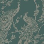 Dutch wallcoverings papier peint paon vert et argent