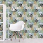 Dutch wallcoverings papier peint patchwork vert et bleu 7360 - 3