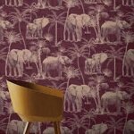 Dutch wallcoverings papier peint verger avec lphants aubergine