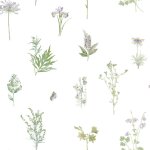 Evergreen papier peint herbs and flowers blanc