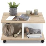 Fmd table basse mobile 70x70x36 cm chêne et blanc brillant Fmd table basse mobile 70x70x36 cm chêne et blanc brillant
