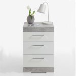 Fmd table de chevet avec 3 tiroirs gris b�ton et blanc brillant