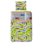 Good morning housse de couette enfant circuit 140x200 / 220 cm vert gris
