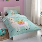 Good morning housse de couette enfant llama 135x200 cm menthe