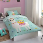 Good morning housse de couette enfant llama 140x200 / 220 cm menthe