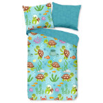 Good morning housse de couette enfant turtles 120x150 cm bleu