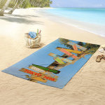 Good morning serviette de plage city signs 100x180 cm bleu