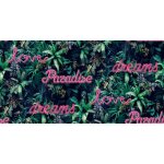 Good vibes papier peint neon letter with plants vert et rose