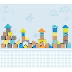 Happy people blocs en bois ne bleu gris jaune