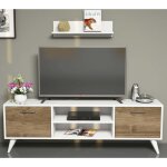 Homemania meuble tv horus 120x30x48, 6 cm blanc et noyer Homemania meuble tv horus 120x30x48, 6 cm blanc et noyer