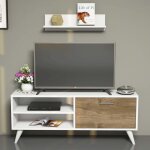 Homemania meuble tv party 120x29, 7x48, 6 cm blanc et noyer