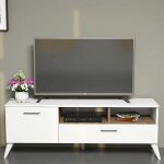 Homemania meuble tv sun 120x31, 7x48, 6 cm blanc et noyer Homemania meuble tv sun 120x31, 7x48, 6 cm blanc et noyer
