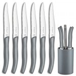 Lou laguiole kit de couteaux à steak avec bloc jet 6 pcs gris ciel Lou laguiole kit de couteaux à steak avec bloc jet 6 pcs gris ciel