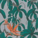 Topchic papier peint monkey jungle leaves vert et gris